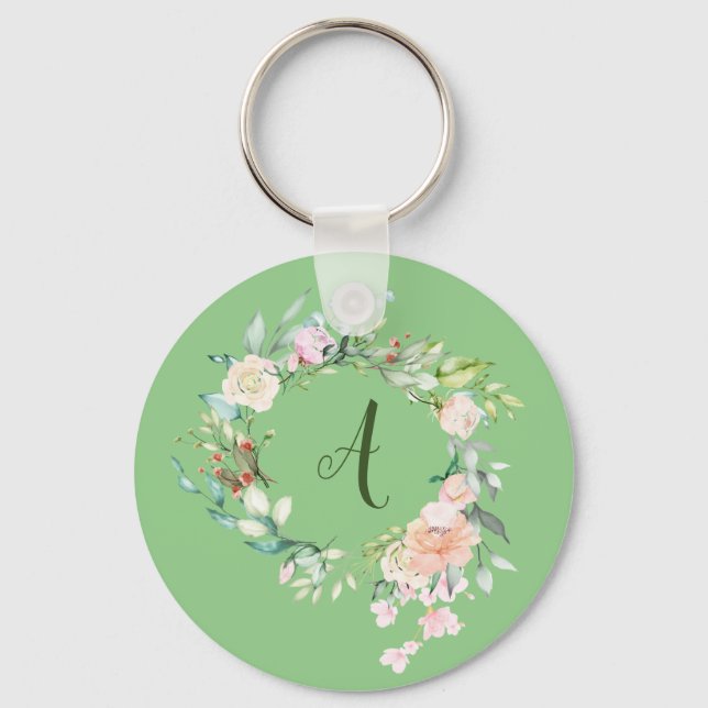 Rose Garland Garland Script Monogram Key Ring (Front)
