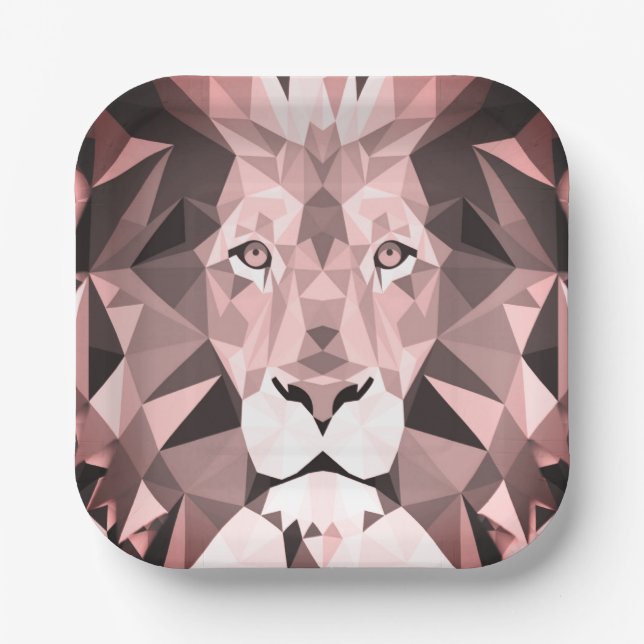 Rose Geometric Lion Head  Paper Plate (Front)