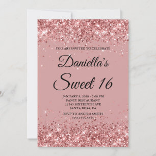 Rose Glitter and Dusty Pink Sweet 16 Invitation