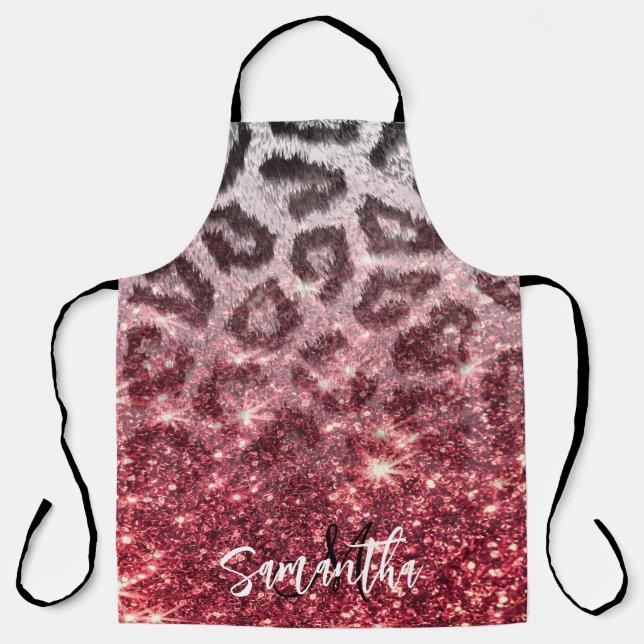 Rose Glitter and Leopard Print Apron (Front)