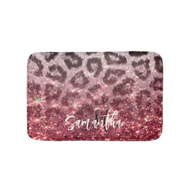 Rose Glitter and Leopard Print Bath Mat (Front)