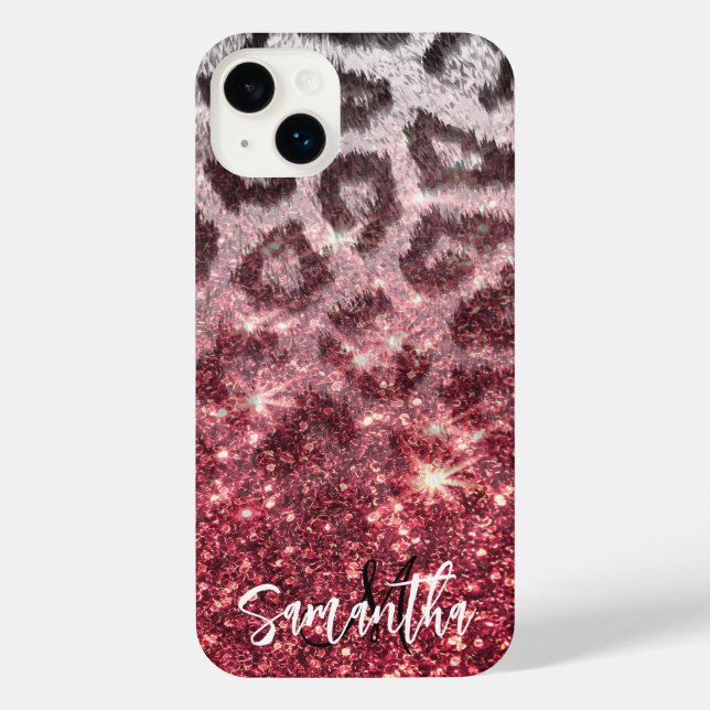Rose Glitter and Leopard Print iPhone Case (Back)