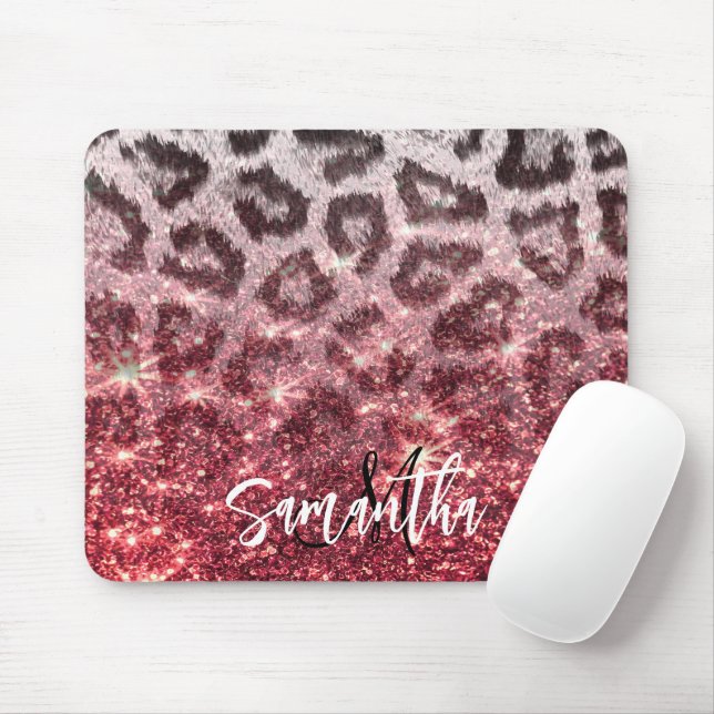Rose Glitter and Leopard Print Mouse Pad (With Mouse)