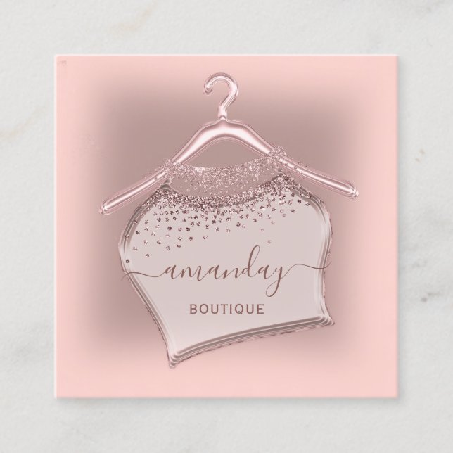 Rose Glitter Cloth Hanger Fashion Closet Boutique Square Business Card (Front)