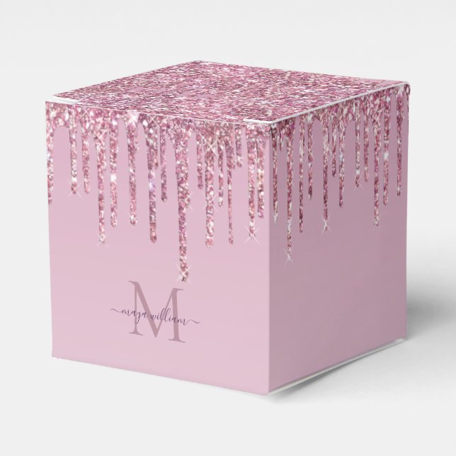  Rose Glitter Drips Personalised Monogram And Name Favour Box (Front Side)