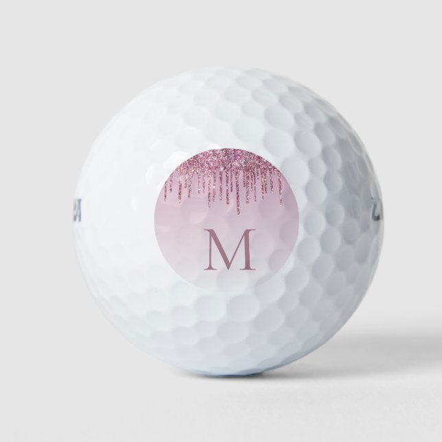  Rose Glitter Drips Personalised Monogram and name Golf Balls (Front)