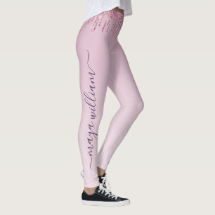 Rose Glitter Drips Personalised Monogram And Name Leggings