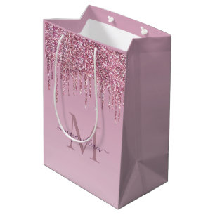  Rose Glitter Drips Personalised Monogram And Name Medium Gift Bag