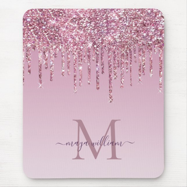 Rose Glitter Drips Personalised Monogram And Name Mouse Pad (Front)