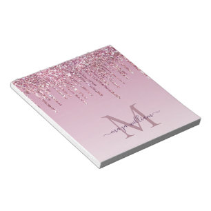  Rose Glitter Drips Personalised Monogram And Name Notepad