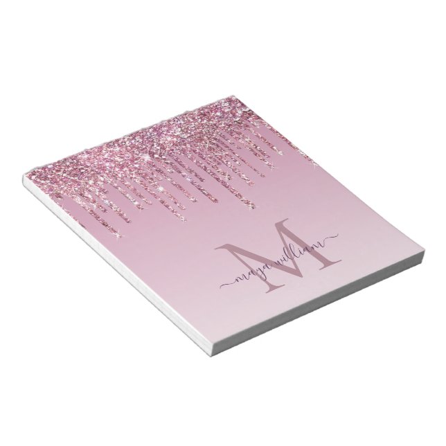  Rose Glitter Drips Personalised Monogram And Name Notepad (Angled)