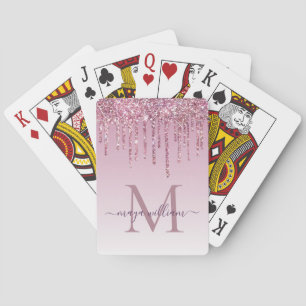 Rose Glitter Drips Personalised Monogram and name Playing Cards