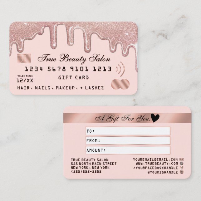 Rose Glitter Drips Pink Credit Gift Certificate (Front/Back)