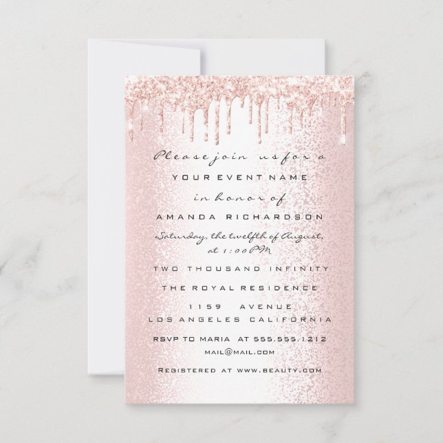 Rose Glitter Drips Wedding Bridal Sweet 16th Invitation (Front)