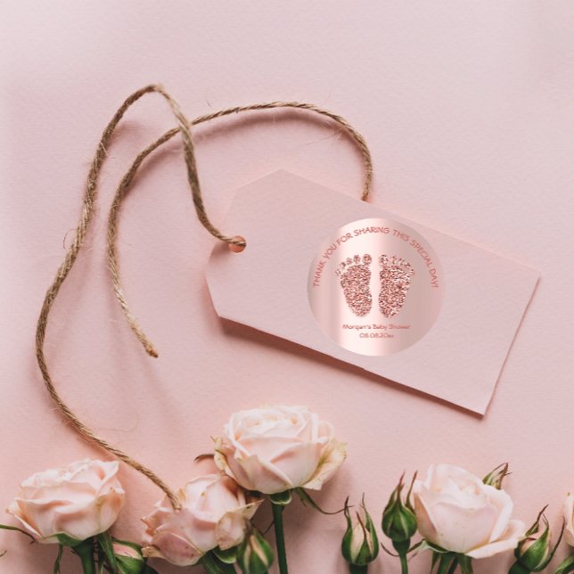 Rose Glitter Feet Baby Shower Favour Thank You Gla Classic Round Sticker (Creator Uploaded)