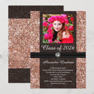 Rose Glitter Gem Photo Class of 2025 Graduation Invitation