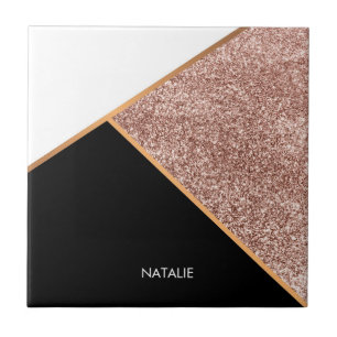 Rose Glitter Geometric Ceramic Tile
