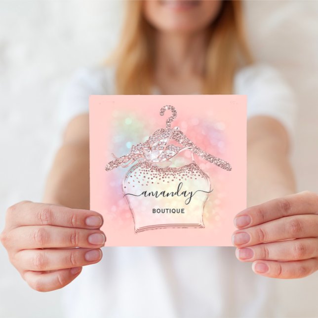 Rose Glitter Holographic Cloth Hanger Fashion Square Business Card (Rose Glitter Holographic Cloth Hanger Fashion Square Business Card)