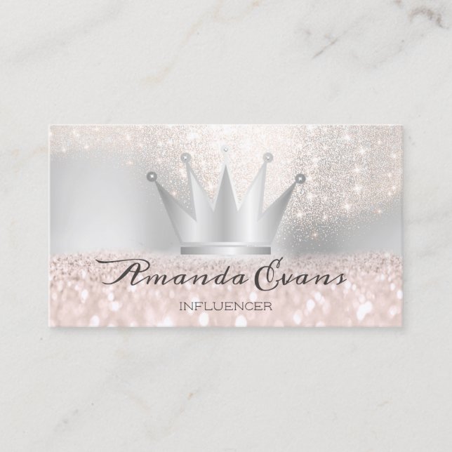 Rose Glitter Makeup Artist Silver Crown Royal Appointment Card (Front)