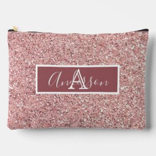 Rose Glitter Monogram Name  Accessory Pouch