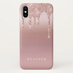 Rose Glitter Ombre Pink Blush Personalised iPhone X Case