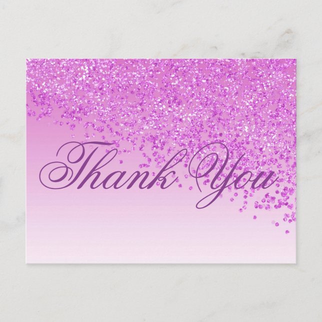 Rose Glitter Pink Shades Thank You Postcard (Front)