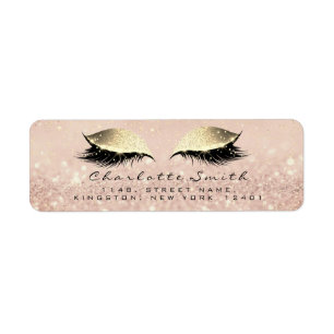 Rose Glitter RSVP Return Address Eye Lashes Makeup Return Address Label