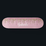 Rose Glitter Skateboard w/ Name<br><div class="desc">Easily personalise this custom pink faux glitter skateboard deck. Make this skateboard your own by adding your text. To access advanced editing tools, please go to "Personalise this template" and click on "Details", scroll down and press the "click to customise further" link. Ideal for any Occasion such as birthday or...</div>