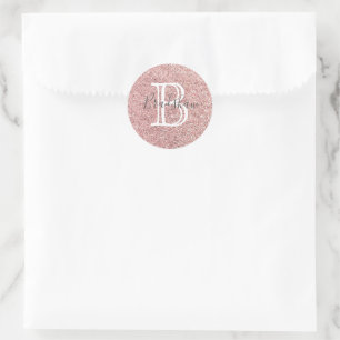 Rose Glitter Sparkles Monogram Name  Classic Round Sticker