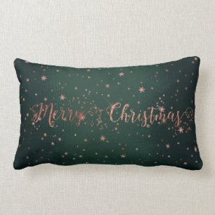 Rose Gol Pink Woodland Green Merry Christmas Lumbar Cushion
