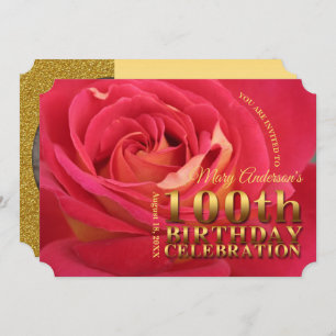 Rose Gold 100th Birthday Celebration add Photo Inv Invitation