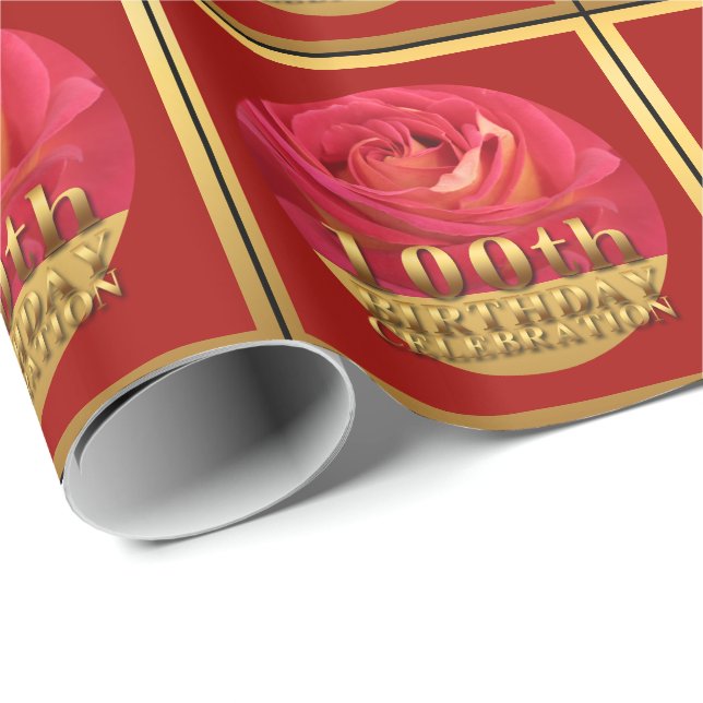 Rose Gold 100th Birthday Celebration WP Wrapping Paper (Roll Corner)