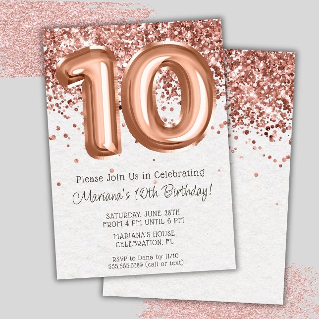 Rose Gold 10th Birthday Party Invitation (Creator Uploaded)