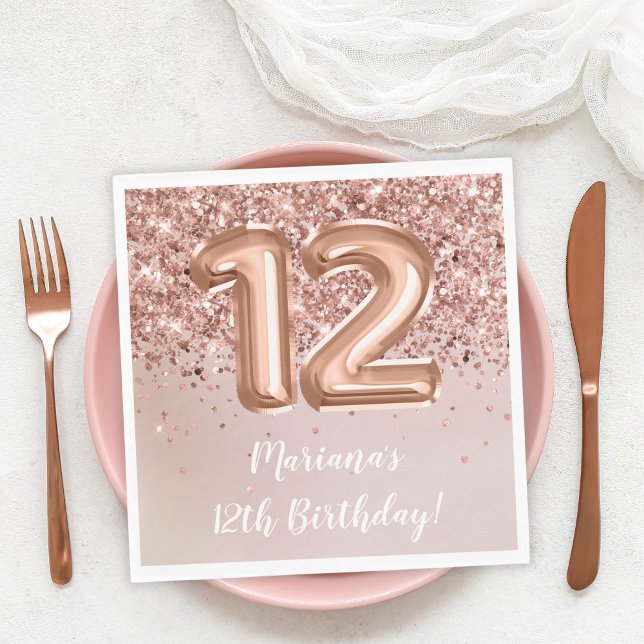  Rose Gold 12th Birthday Party Napkin (Creator Uploaded)