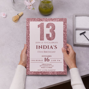 rose gold 13th birthday invitation