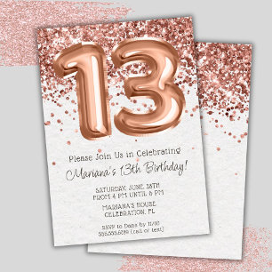 Rose Gold 13th Birthday Party Invitation