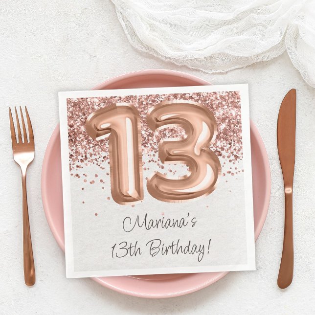  Rose Gold 13th Birthday Party Napkin (Creator Uploaded)