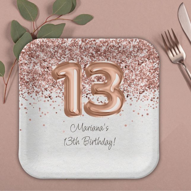  Rose Gold 13th Birthday Party Paper Plate (Creator Uploaded)