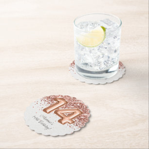  Rose Gold 14th Birthday Party Paper Coaster