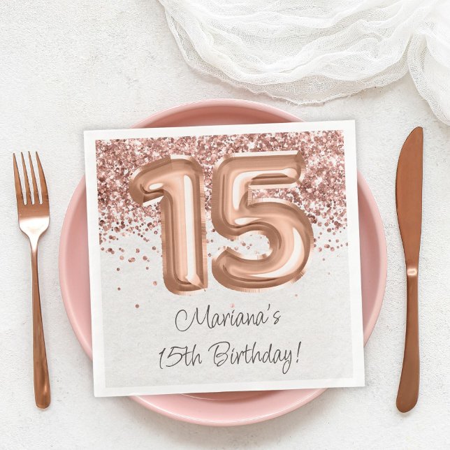  Rose Gold 15th Birthday Party Napkin (Creator Uploaded)