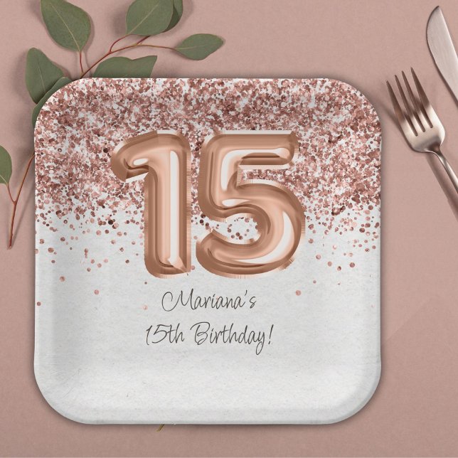  Rose Gold 15th Birthday Party Paper Plate (Creator Uploaded)