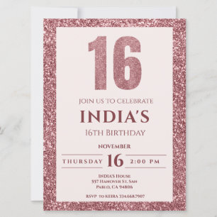 rose gold 16th birthday invitation