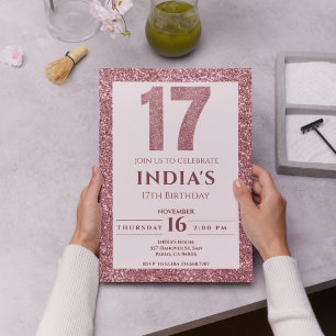 rose gold 17th birthday  invitation