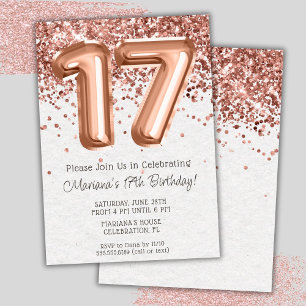 Rose Gold 17th Birthday Party Invitation