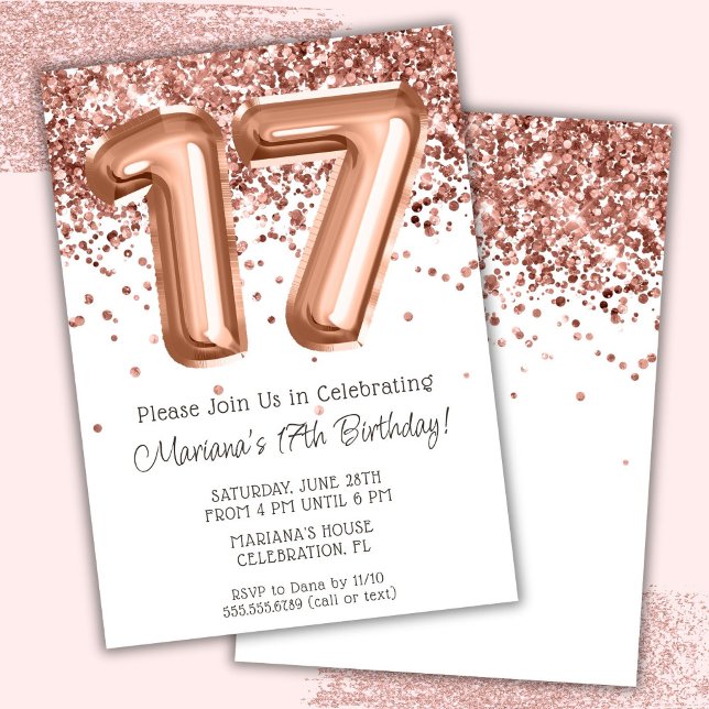 Rose Gold 17th Birthday Party Invitation (Creator Uploaded)