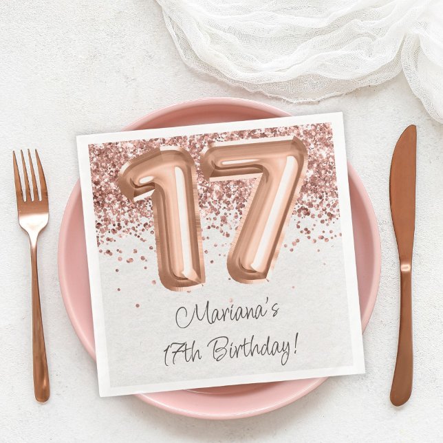  Rose Gold 17th Birthday Party Napkin (Creator Uploaded)