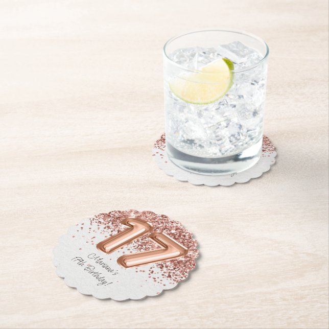  Rose Gold 17th Birthday Party Paper Coaster (Insitu)