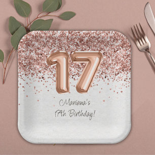 Rose Gold 17th Birthday Party Paper Plate