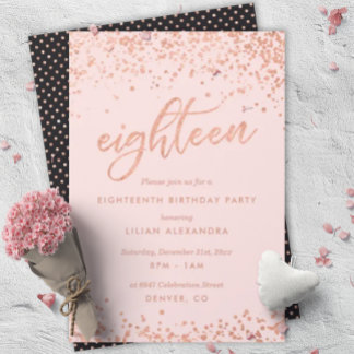 Rose Gold 18th Birthday Invitation | Faux Foil