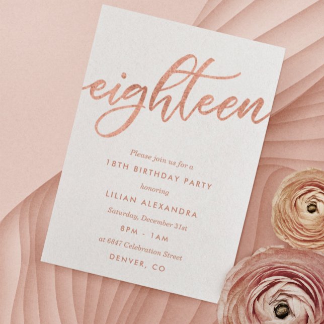 Rose Gold 18th Birthday Invitation | Faux Foil (Creator Uploaded)